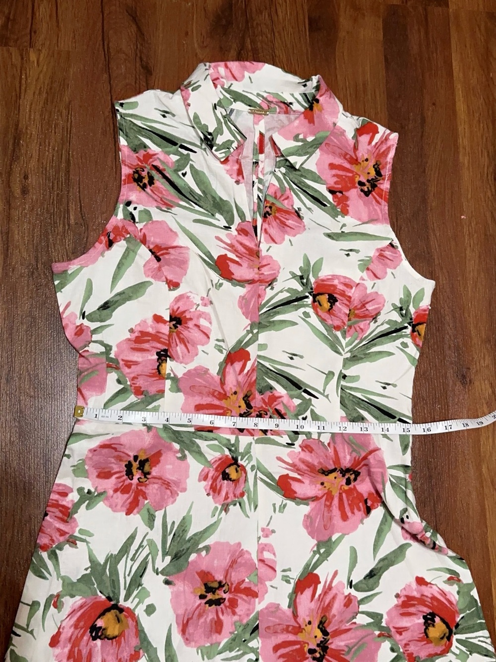 Tahari Pink Floral Sleeveless Collared Midi Dress - Picture 12 of 15